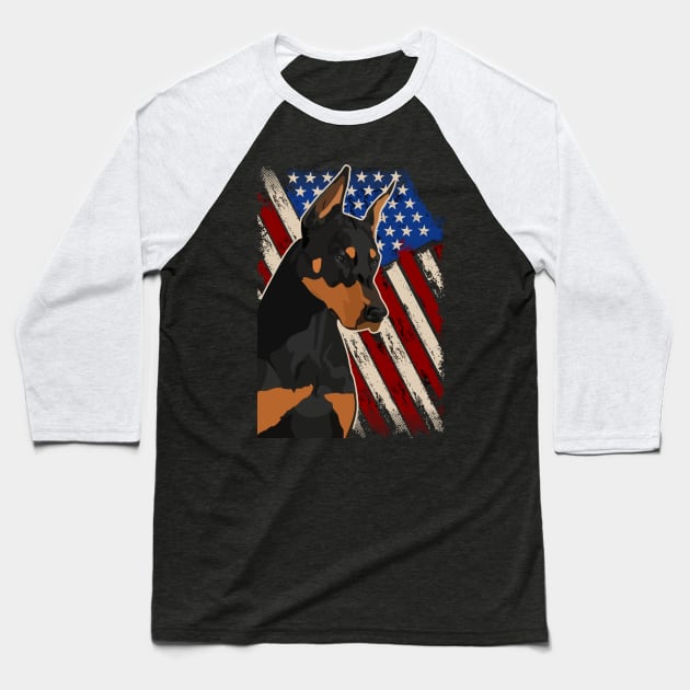 Doberman Pinscher American Flag USA Baseball T-Shirt by Africanob